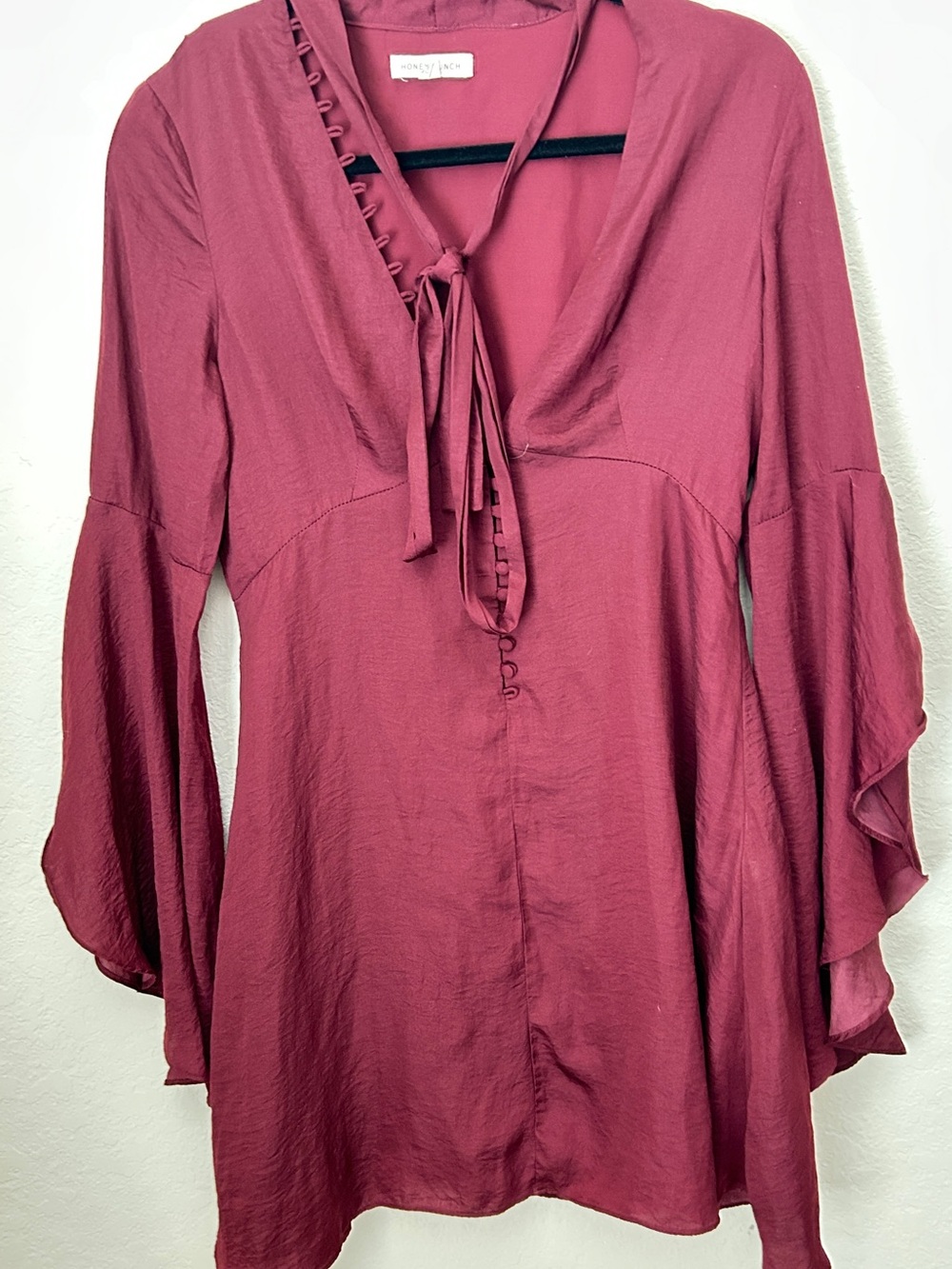Honey Punch Rosewood Tie-Neck Ruffle Mini Dress